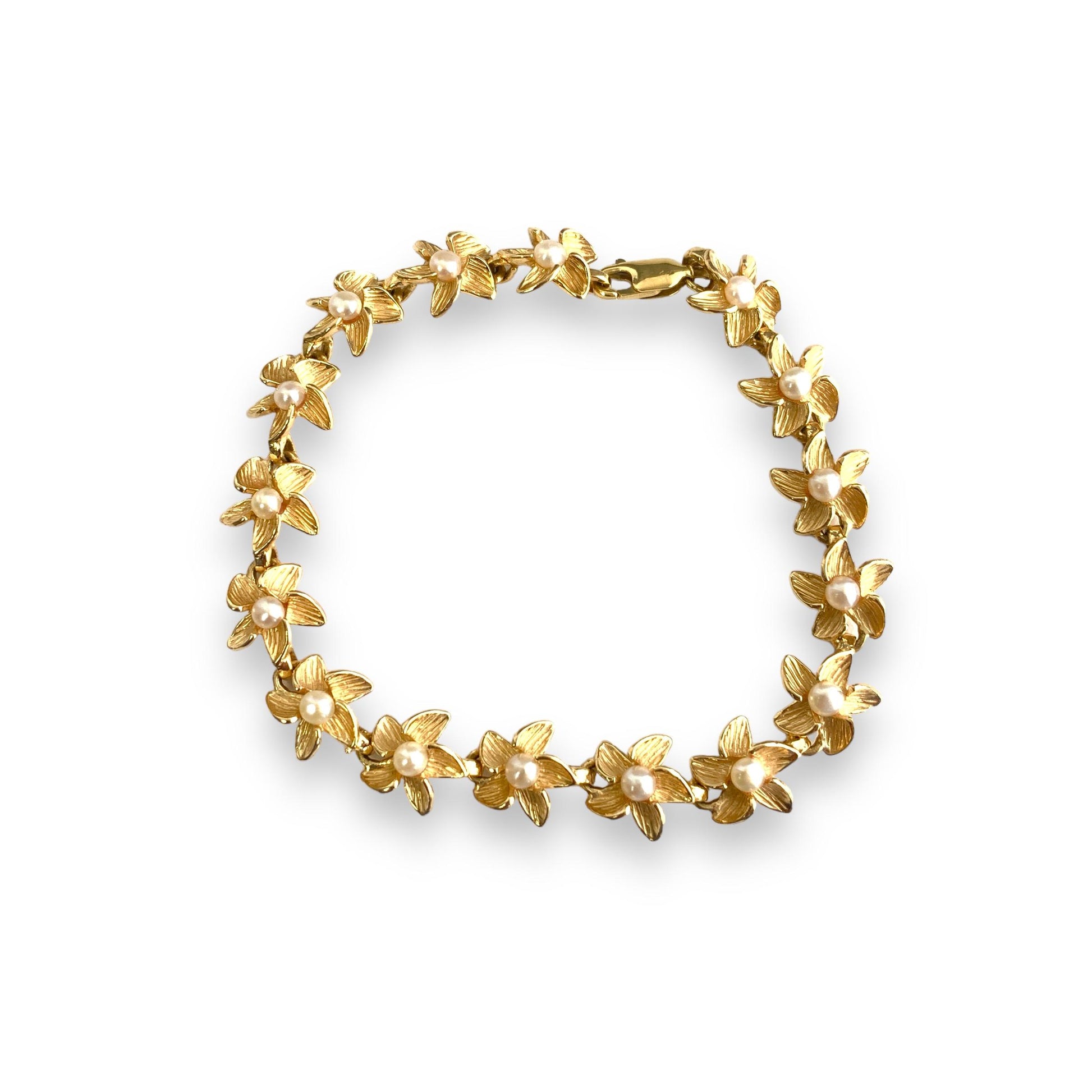 Na Hoku Flower Bracelet With Pearls in 14K Yellow Gold