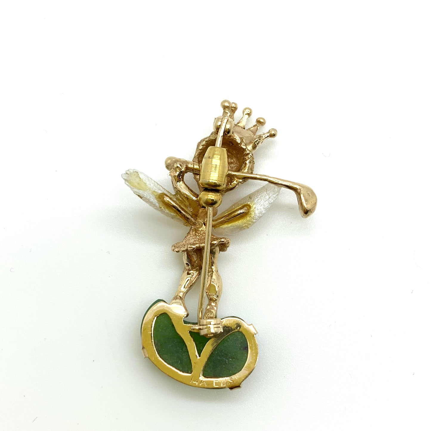 14K Yellow Gold Golf Brooch With Jade 11.92 g