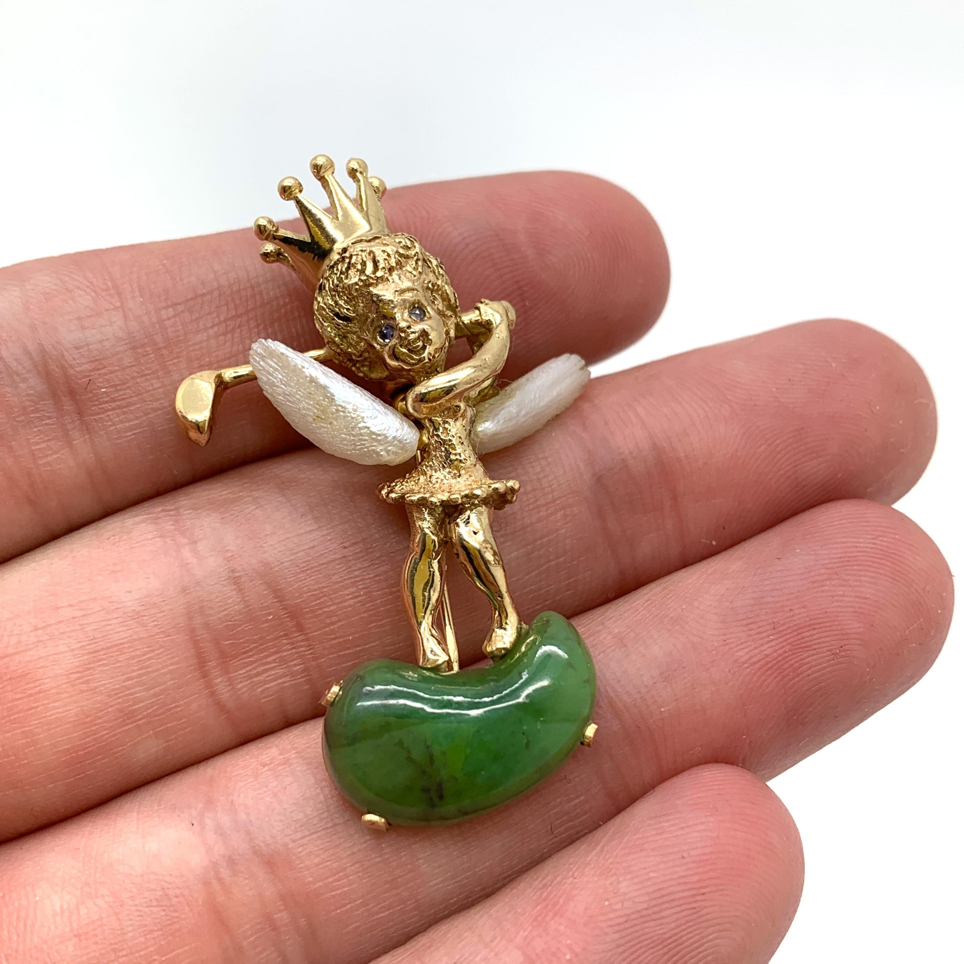 14K Yellow Gold Golf Brooch With Jade 11.92 g