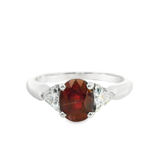GIA 1.90 Red Ruby & 0.30cttw Trillion White Diamond in Platinum 5.75US 5.29g.