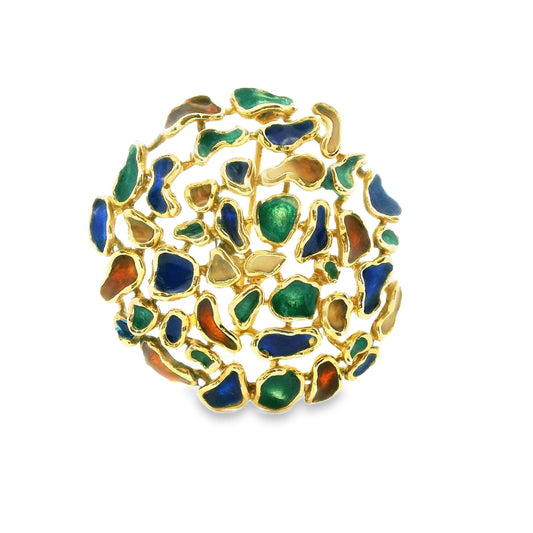 14k Yellow Golg Multicolour Enamel Brooch 12.80g.