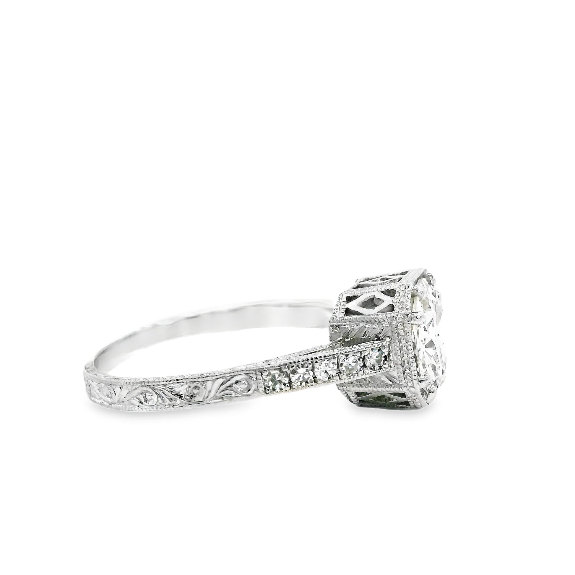 GIA 1.15ct. Old European White Diamond Platinum Ring 6.5US 3.6g