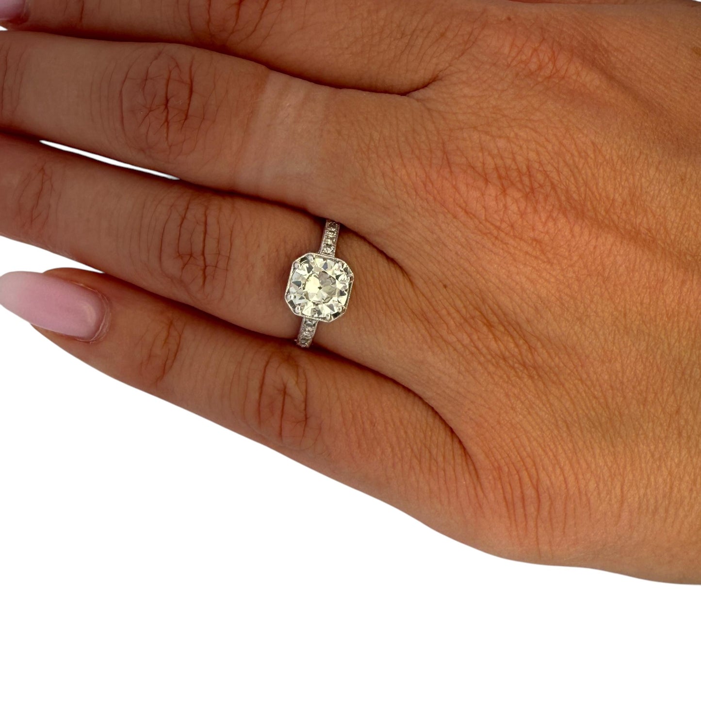 GIA 1.15ct. Old European White Diamond Platinum Ring 6.5US 3.6g