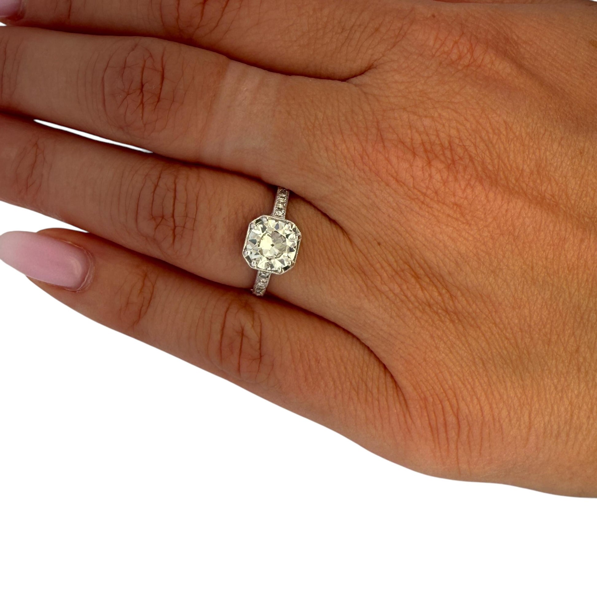 GIA 1.15ct. Old European White Diamond Platinum Ring 6.5US 3.6g