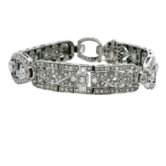 3.85cttw. White Diamond Art Deco Braacelet in 18k White Gold 7" 38.33g.