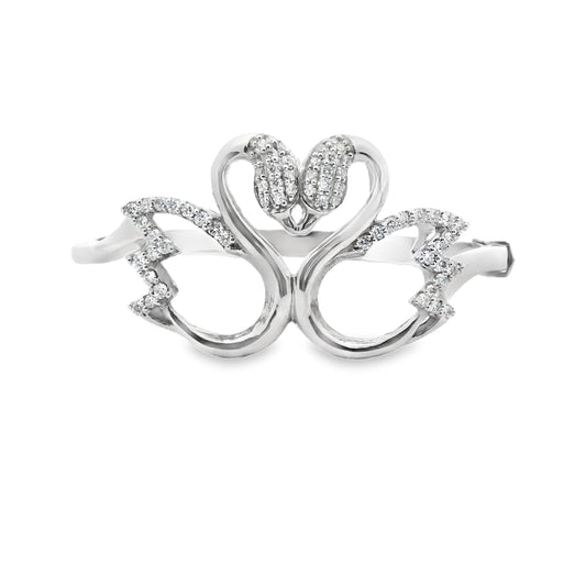 1.00 cttw White Diamond Two Swan Bangle in 14k White Gold 21.4g. 5.5"
