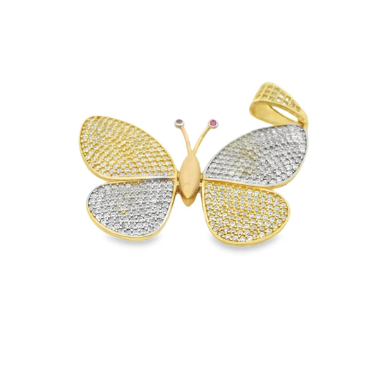 2.10 cttw. White Diamond Two Toned Butterfly Pendant in 14k Gold 6.80g