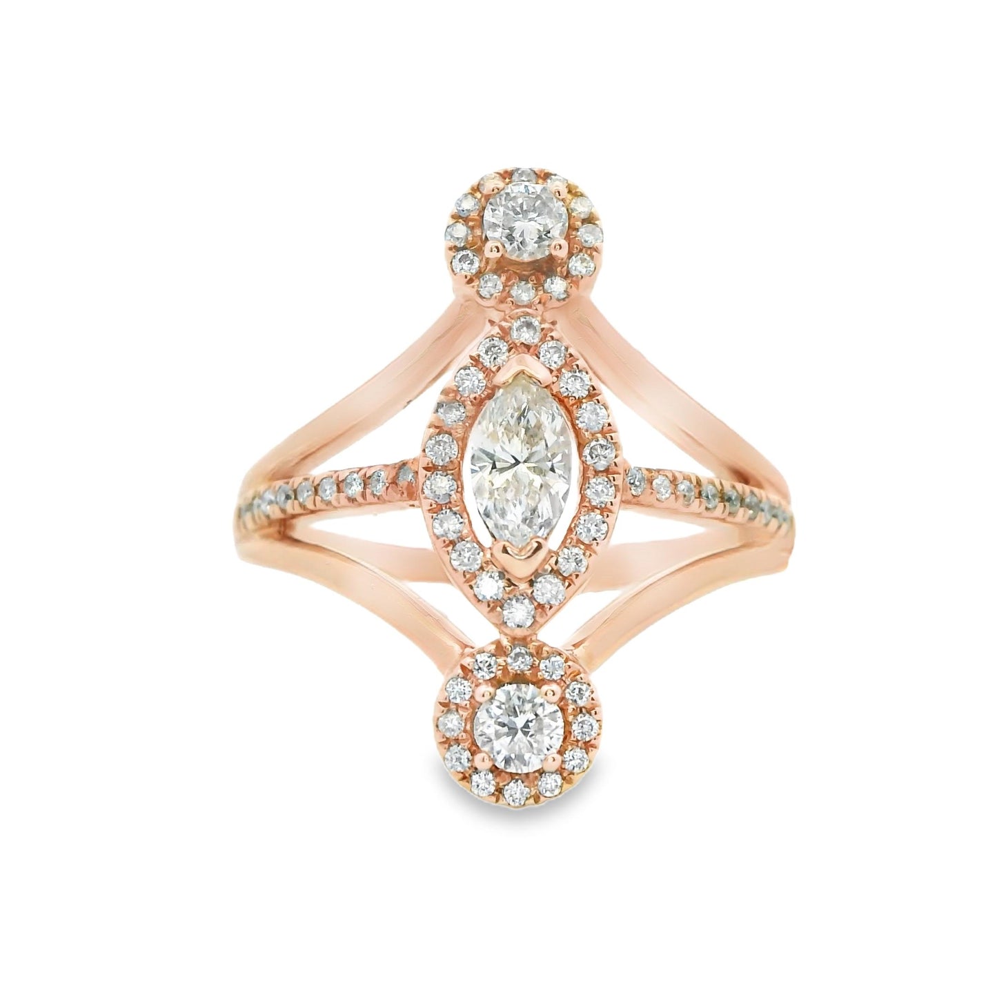 0.68 cttw. White Diamond Split Shank Ring in 14k Rose Gold 4.75US 4.26g.