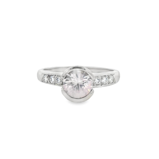 0.89 ct. Pink Morganite & 0.28 cttw. White Diamond Ring in 14k White Gold 6.25US