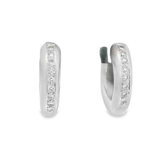 0.25cttw. White Diamond Brushed Hoop Earrings in 14k Brushed White Gold 8.64g.