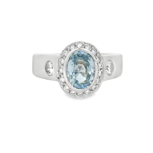 1 ct Light Blue Sapphire & 0.40cttw. White Diamond Ring in 14k White Gold 5.5US