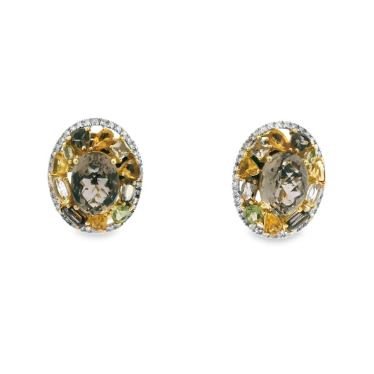 12cttw Multi-colour Citrine & 0.42cttw White Diamond Earrings in 14k Yellow Gold