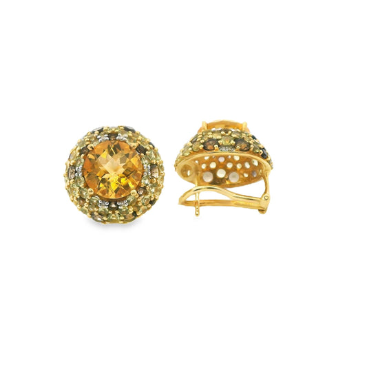 18k Yellow Gold Multi Color Gemstone Earrings 10.34g.