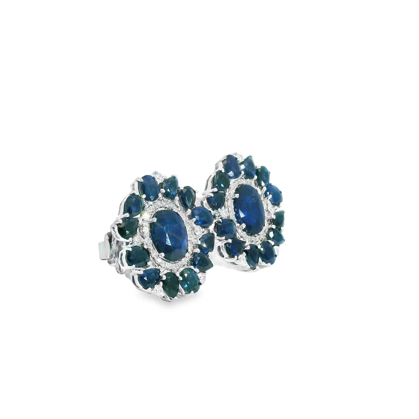 8.95 cttw. Blue Sapphire & White Diamond Earrings in 14k White Gold 10.62g.