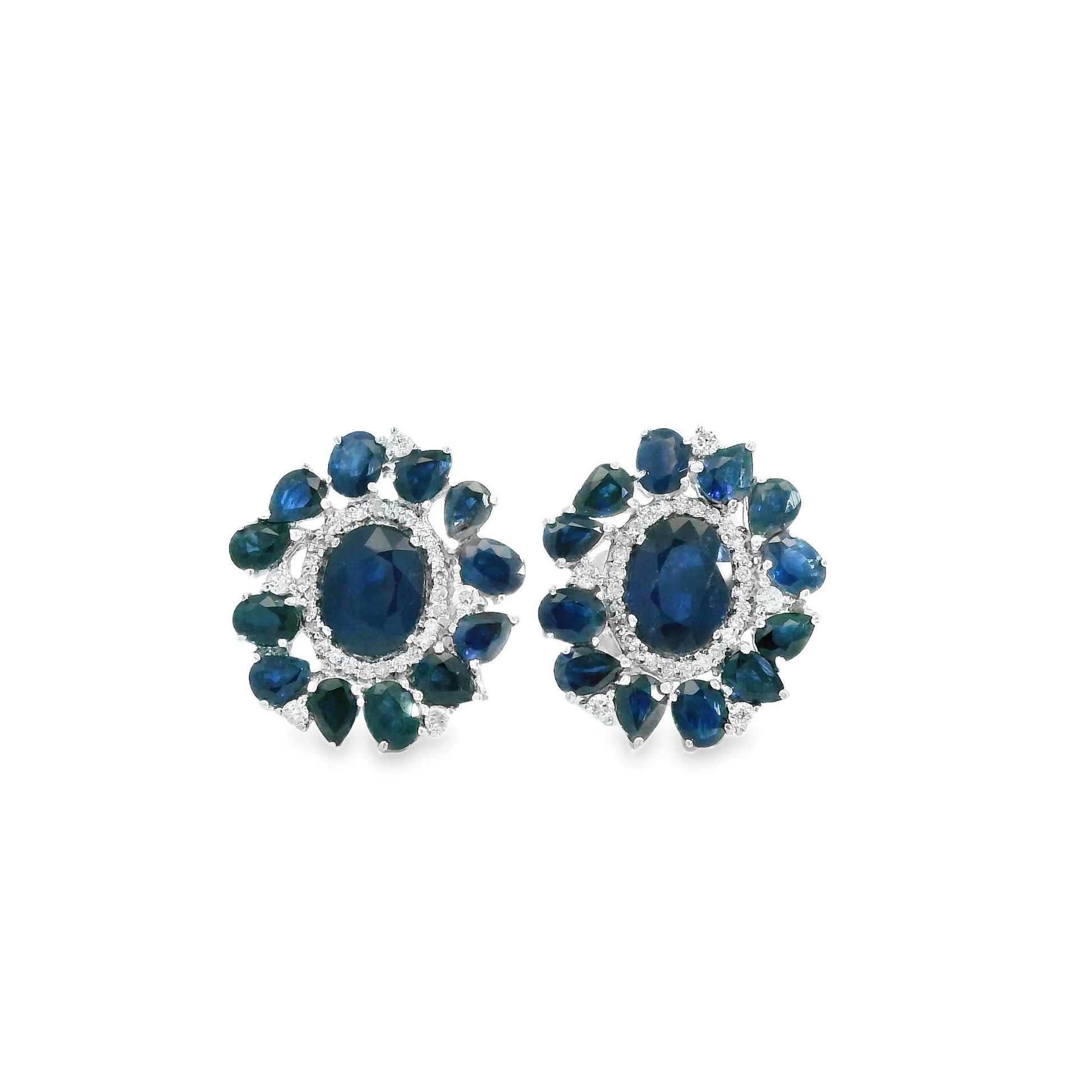 8.95 cttw. Blue Sapphire & White Diamond Earrings in 14k White Gold 10.62g.