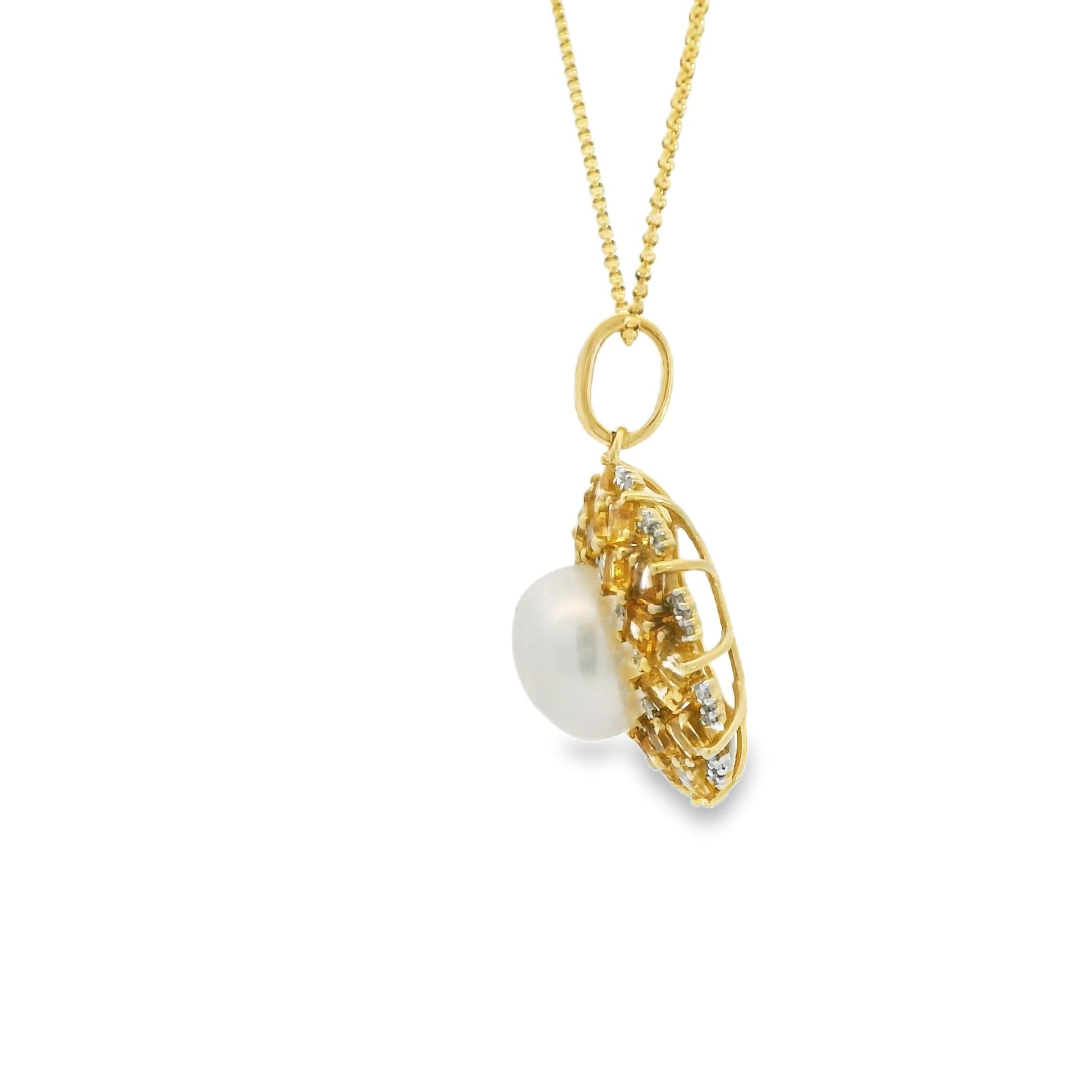 2.01cttw. Citrine & Pearl Necklace in 14k Yellow Gold 6.79g. 16"