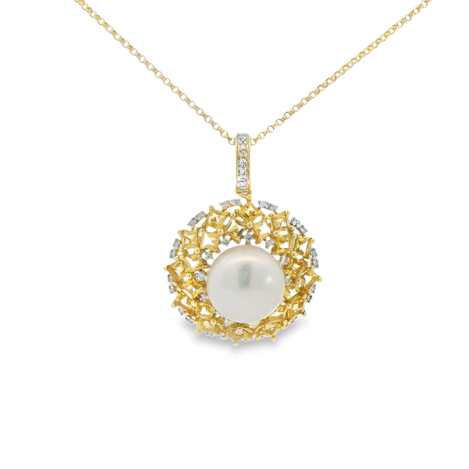 2.01cttw. Citrine & Pearl Necklace in 14k Yellow Gold 6.79g. 16"