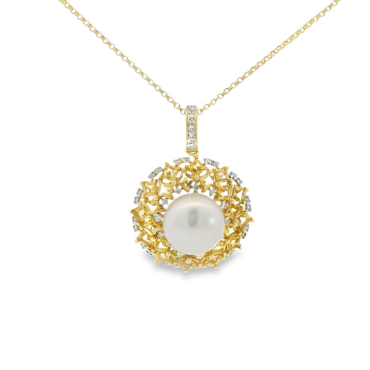 2.01cttw. Citrine & Pearl Necklace in 14k Yellow Gold 6.79g. 16"