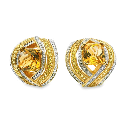25cttw. Citrine & White Diamonds Earrings in 14k Yellow Gold 16.52g.