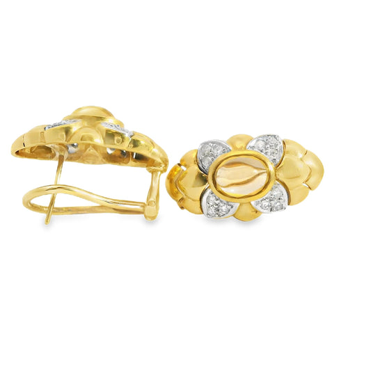 2.43 cttw. Citrine & 0.48cttw. White Diamond Earring in 18k Yellow Gold