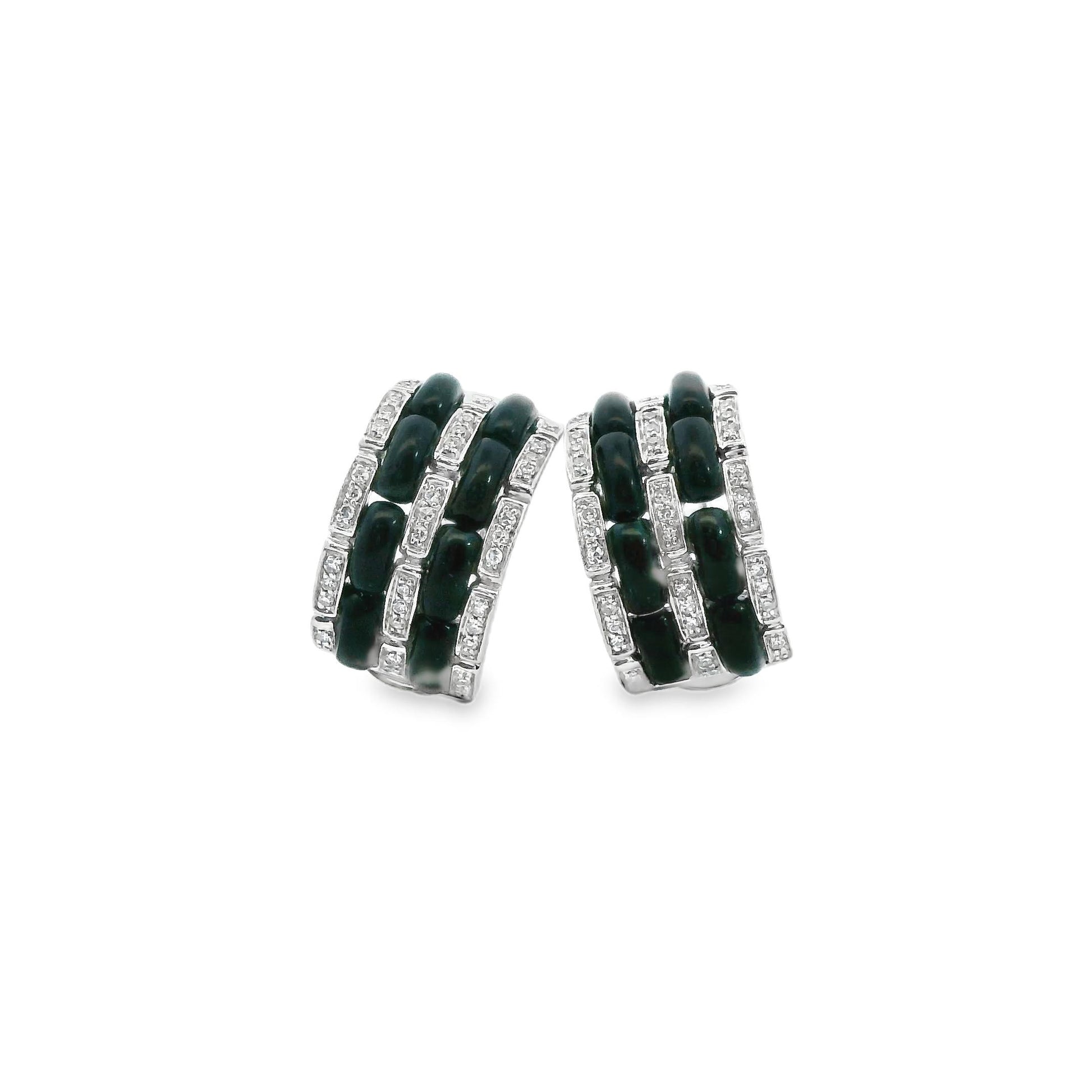 4.50cttw. Black Onyx & 0.35cttw. White Diamond Earrings in 14k White Gold 10.14g