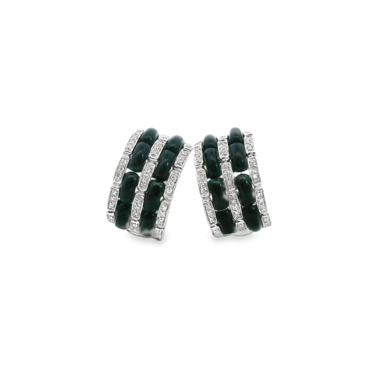 4.50cttw. Black Onyx & 0.35cttw. White Diamond Earrings in 14k White Gold 10.14g