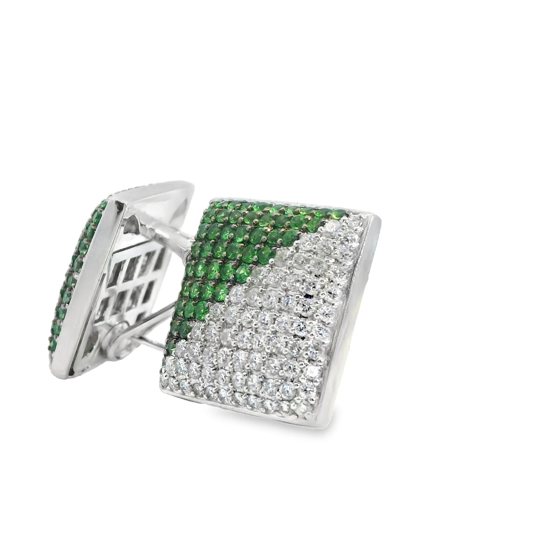 2.20cttw White Diamond & 2.01 Green Citrine Earrings in 14k White Gold