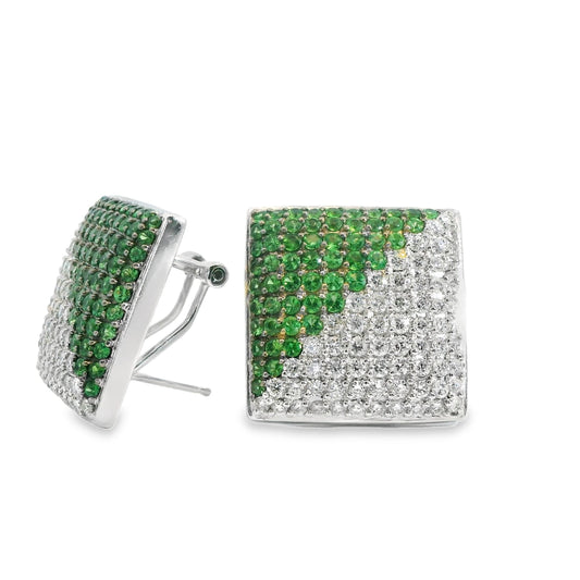 2.20cttw White Diamond & 2.01 Green Citrine Earrings in 14k White Gold