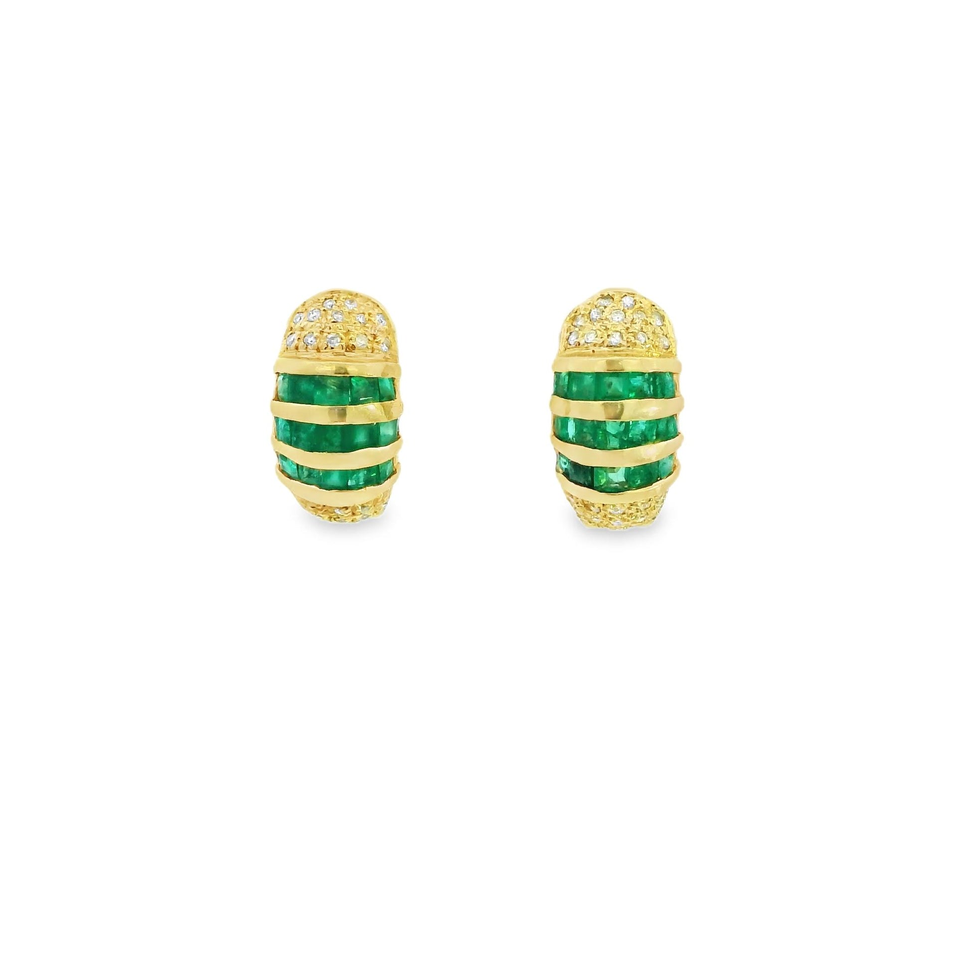 Green Emerald Earrings in 14k Yellow Gold 5.50g.