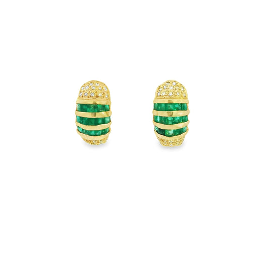 Green Emerald Earrings in 14k Yellow Gold 5.50g.