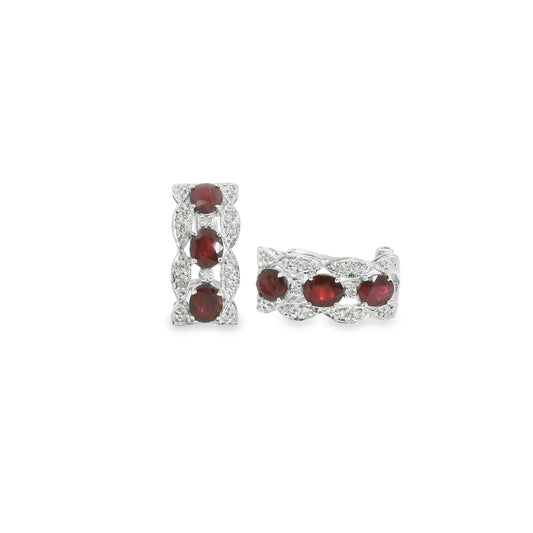 2.78ctw. Ruby & 0.17cttw. White Diamond Earrings in 14k White Gold 5.35g