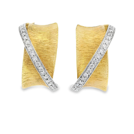 0.55 cttw. White Diamond Crossover Hoop Earrings in 14k Yellow Gold 9.81g.