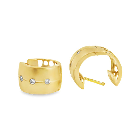 14k Yellow Gold Hoop Earrings with Stationed White Diamonds 4.47g.