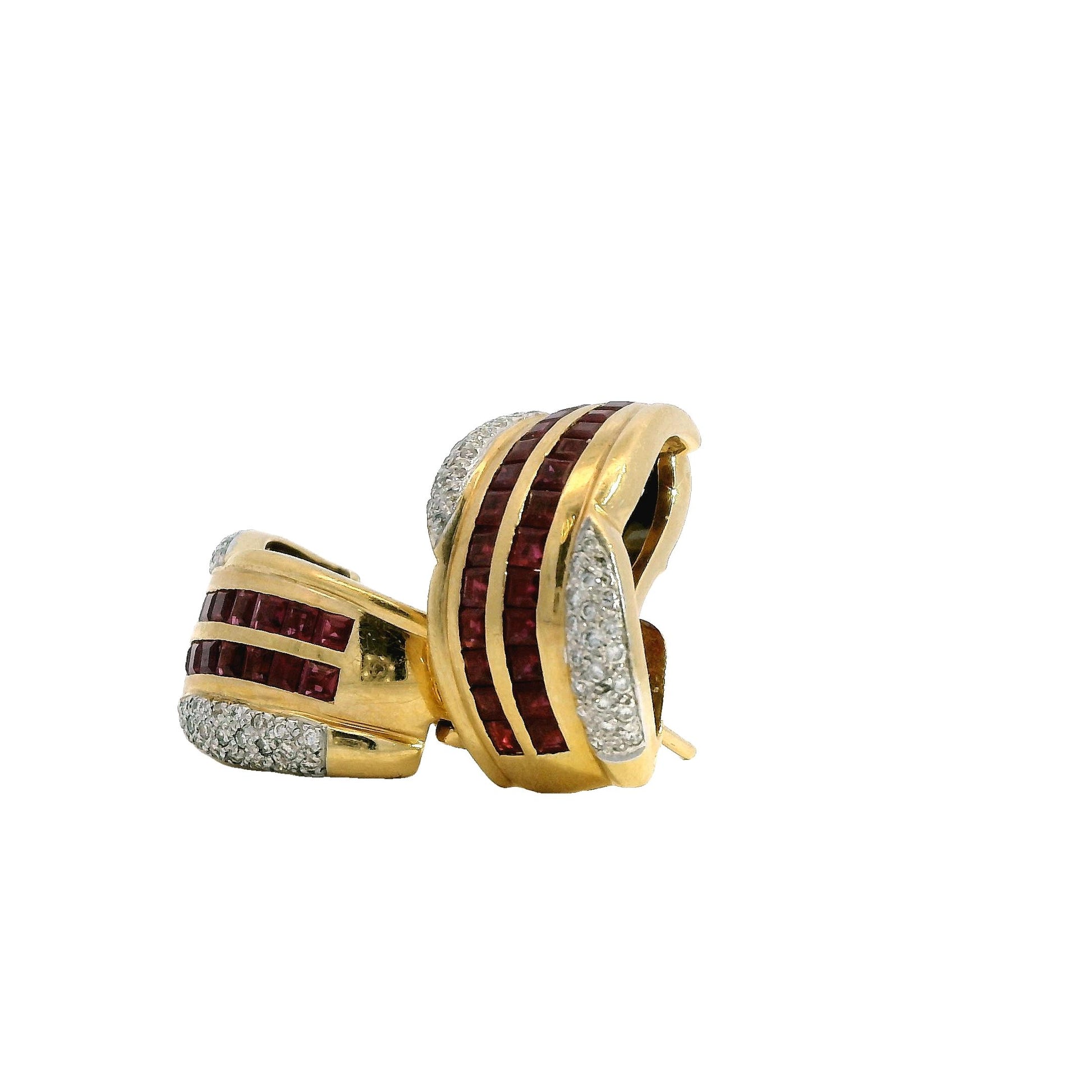 3.50cttw. Ruby & 0.50cttw. White Diamond Earrings in 14k Yellow Gold