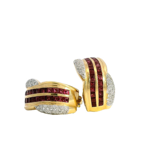 3.50cttw. Ruby & 0.50cttw. White Diamond Earrings in 14k Yellow Gold