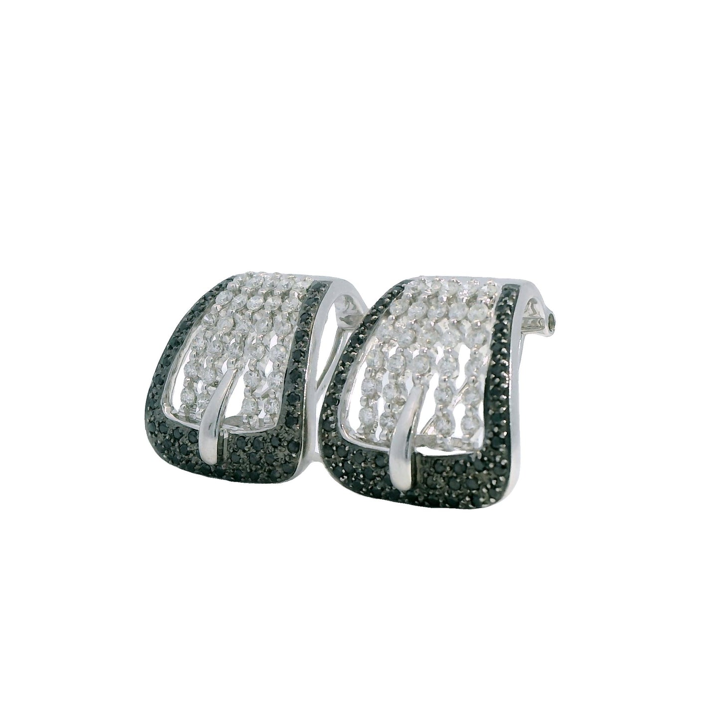 1.59cttw. White And Black Diamonds Buckle Earrings in 14k White Gold 9.28g.
