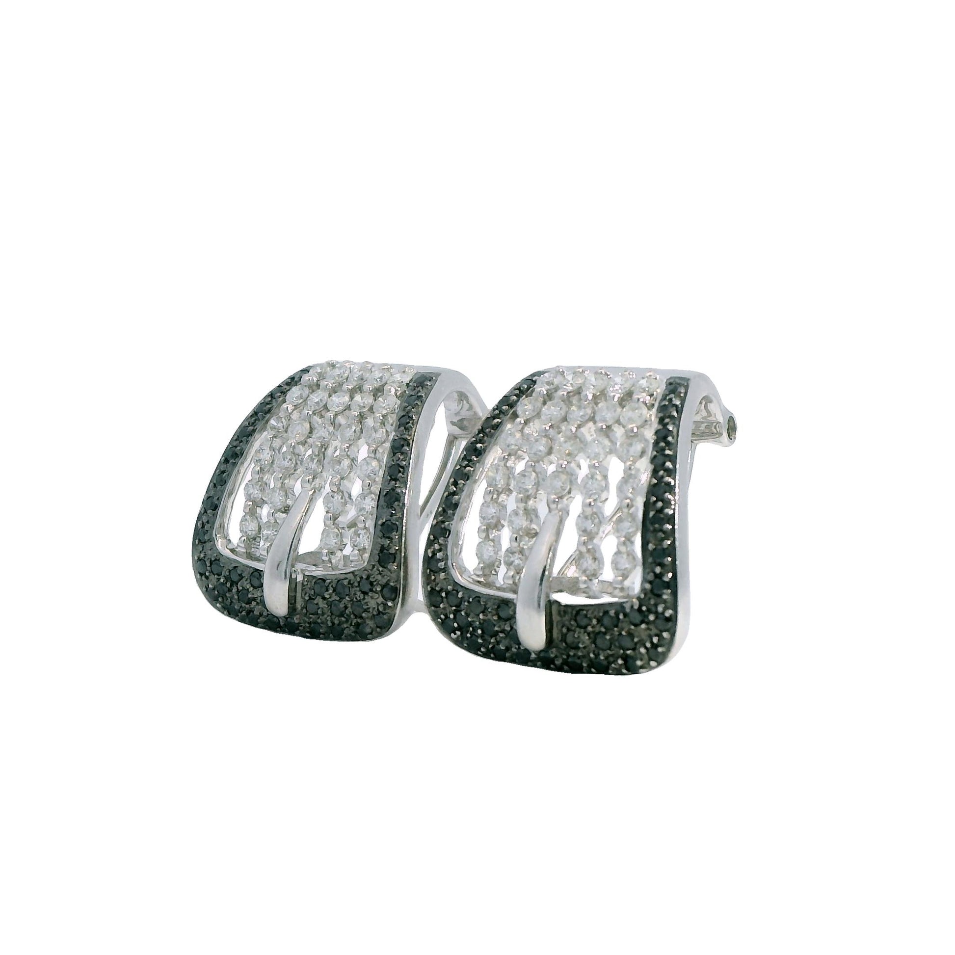1.59cttw. White And Black Diamonds Buckle Earrings in 14k White Gold 9.28g.