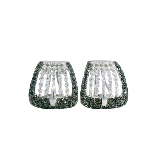 1.59cttw. White And Black Diamonds Buckle Earrings in 14k White Gold 9.28g.