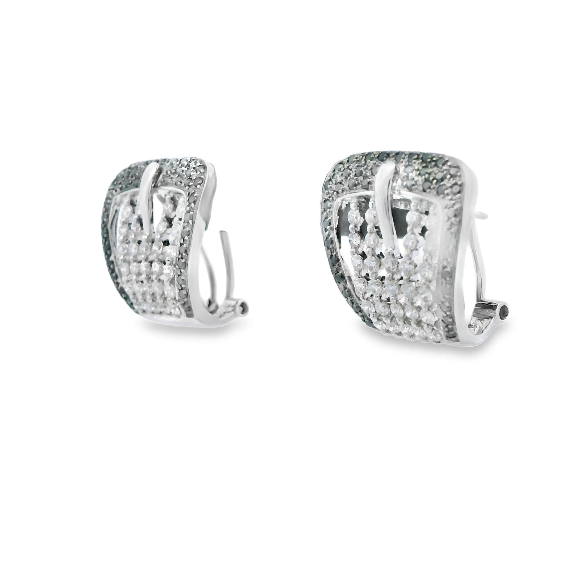 1.59cttw. White And Black Diamonds Buckle Earrings in 14k White Gold 9.28g.