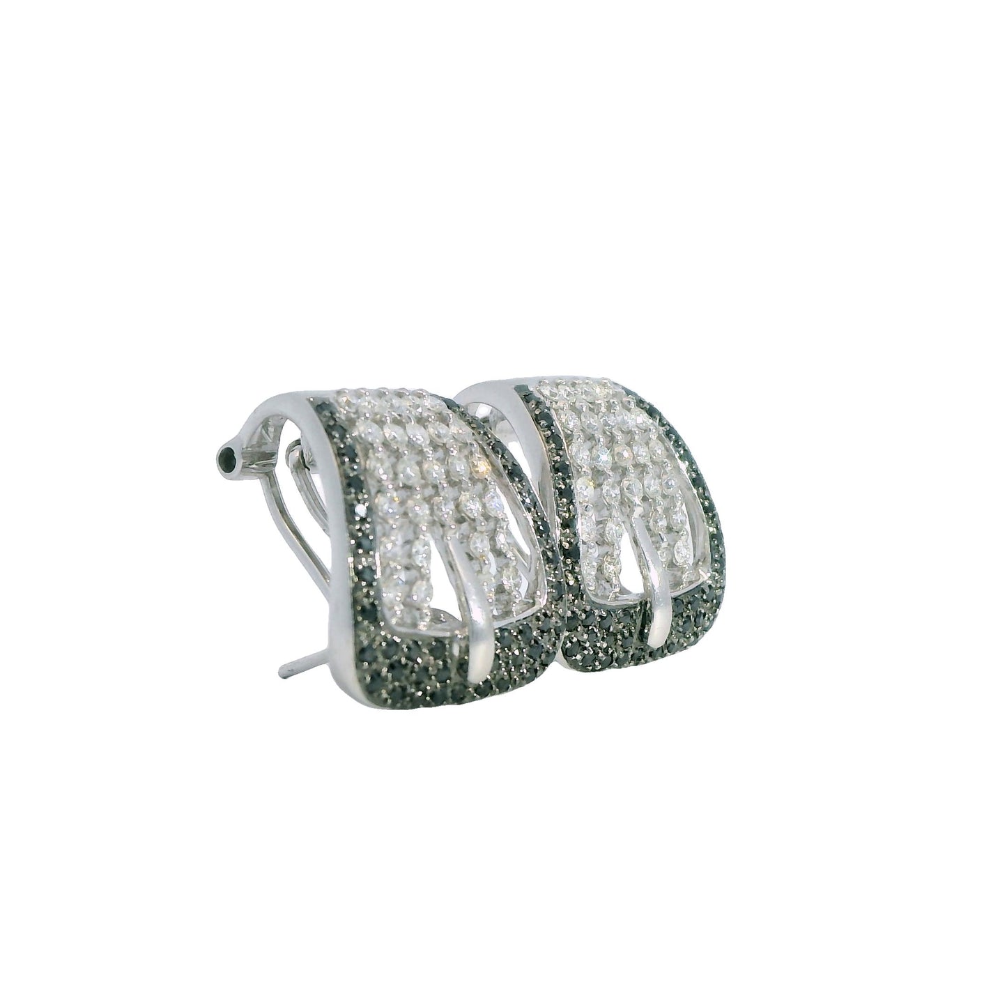 1.59cttw. White And Black Diamonds Buckle Earrings in 14k White Gold 9.28g.