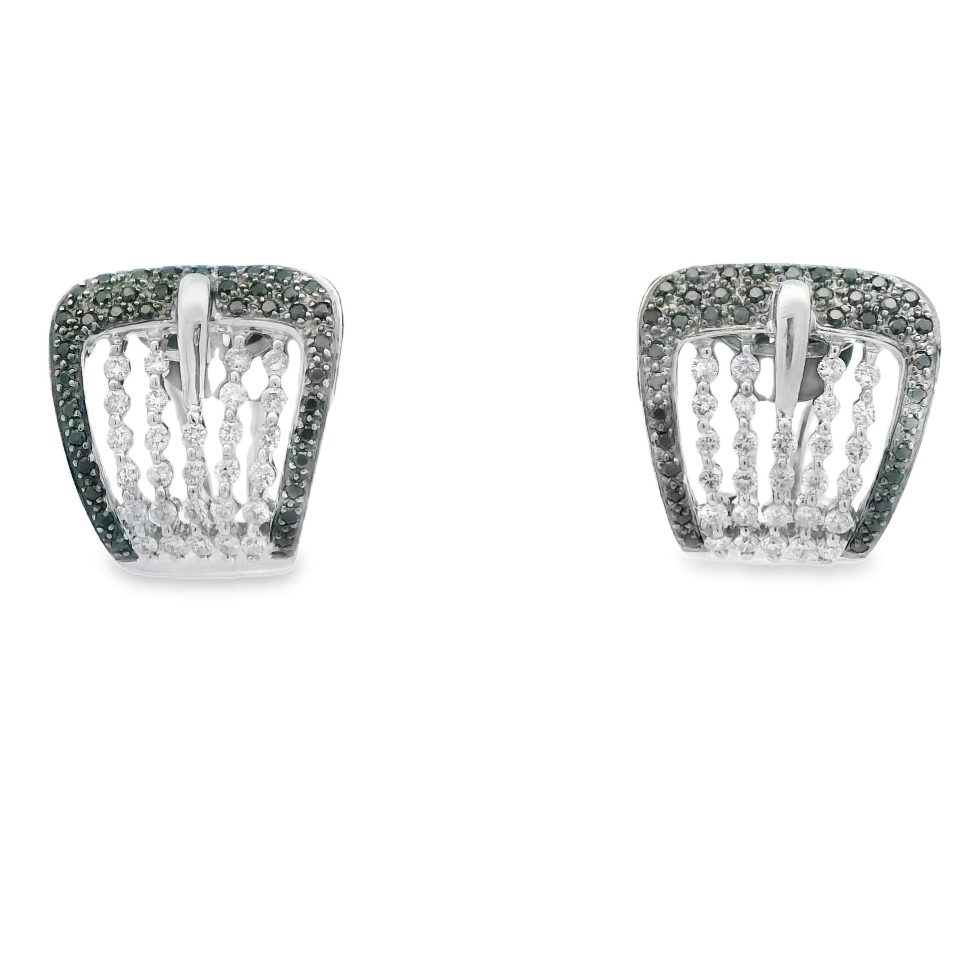 1.59cttw. White And Black Diamonds Buckle Earrings in 14k White Gold 9.28g.
