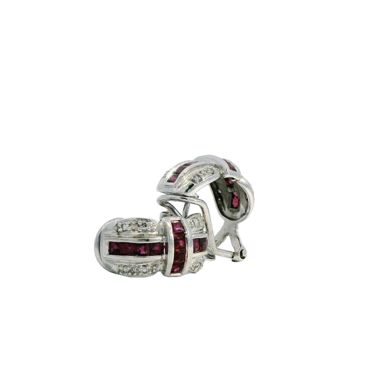 2.40ctw. Ruby & 0.16ctw. White Diamond Earrings in 14k White Gold 5.33g.