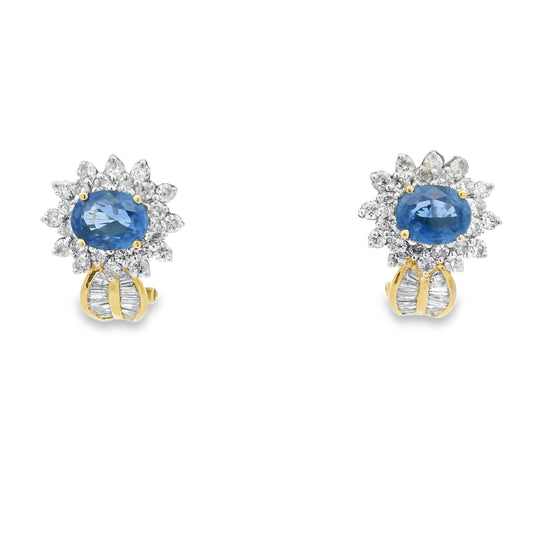 4.20cttw. Blue Sapphire & 2.41cttw. White Diamond Earrings in 14k White Gold