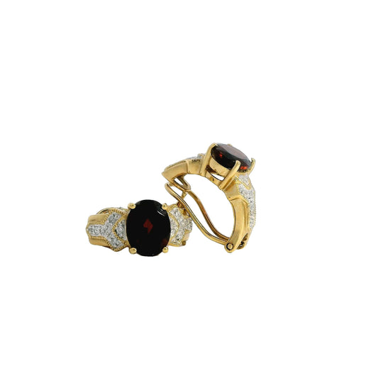 4.38cttw. Garnet & 0.12cttw. White Diamond Earrings in 18k Yellow Gold
