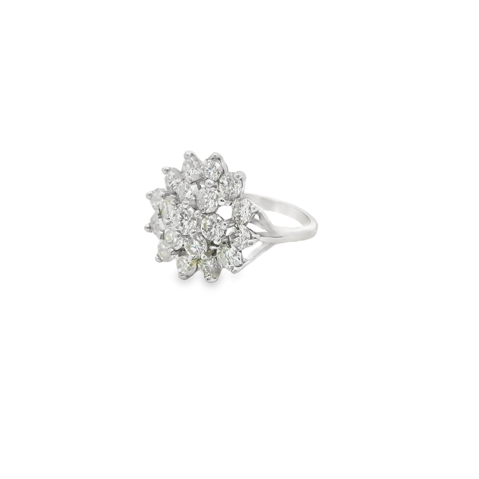 3.23cttw. White Diamond Cluster Ring in 14k White Gold 6.10G, US 6.25