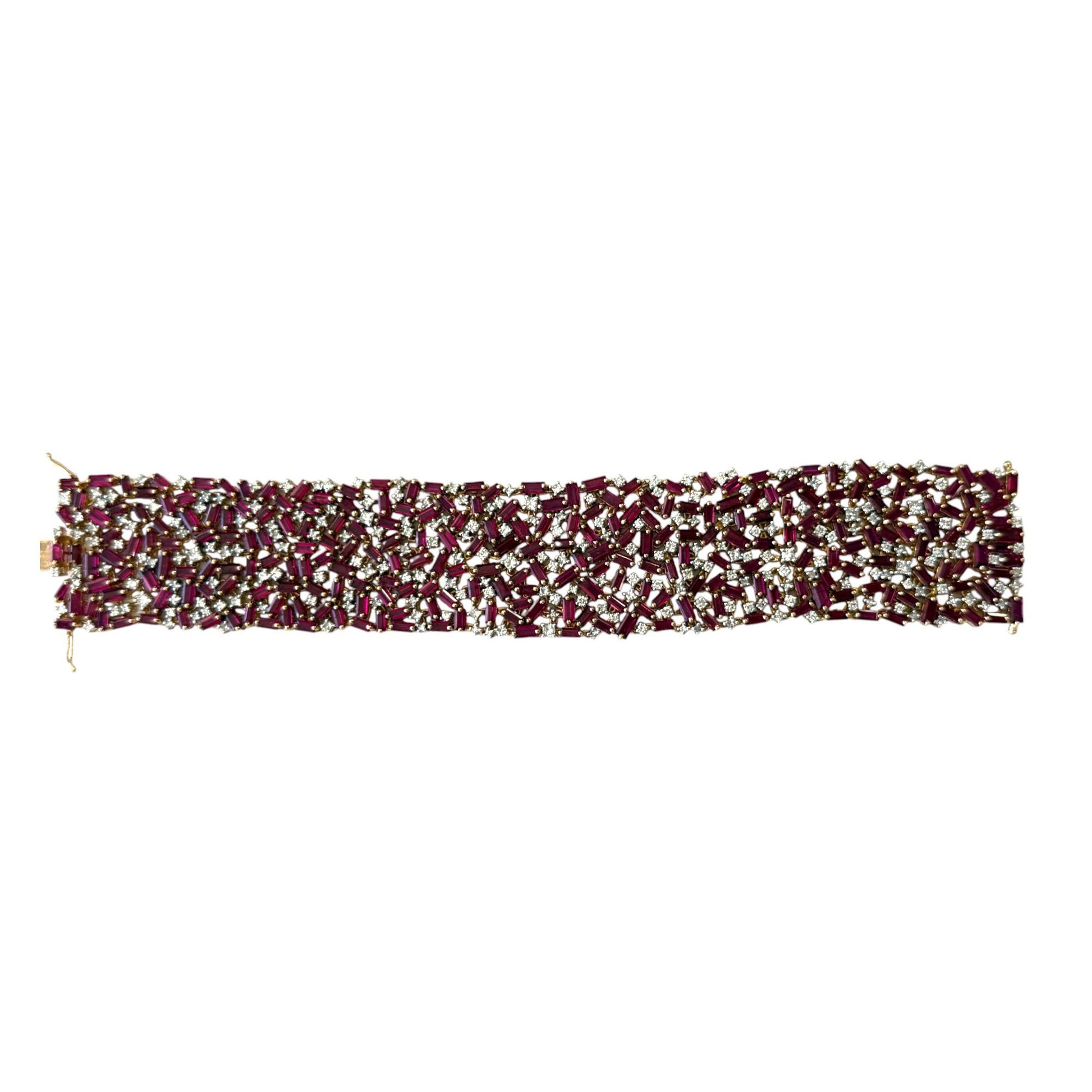 36cttw. No Heat Ruby & 6.5cttw. White Diamond Bracelet in 18k Rose Gold 84.21g.