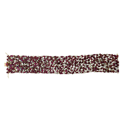36cttw. No Heat Ruby & 6.5cttw. White Diamond Bracelet in 18k Rose Gold 84.21g.