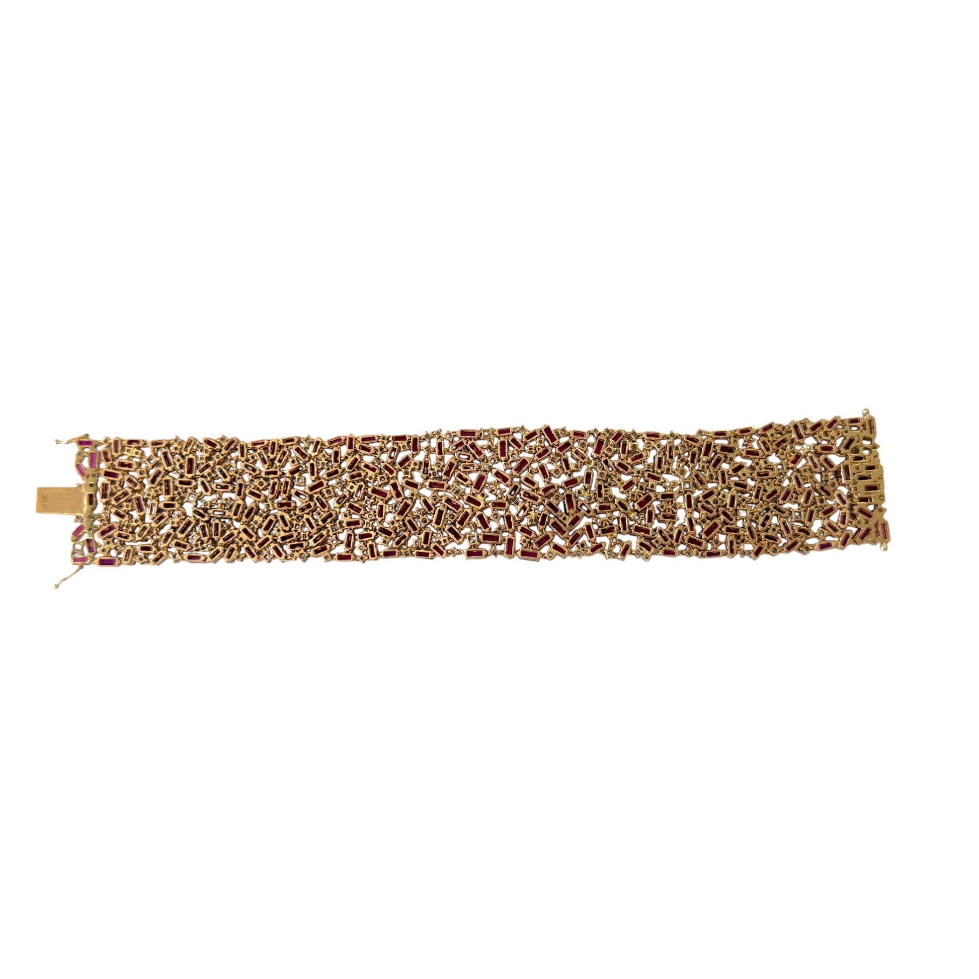 36cttw. No Heat Ruby & 6.5cttw. White Diamond Bracelet in 18k Rose Gold 84.21g.