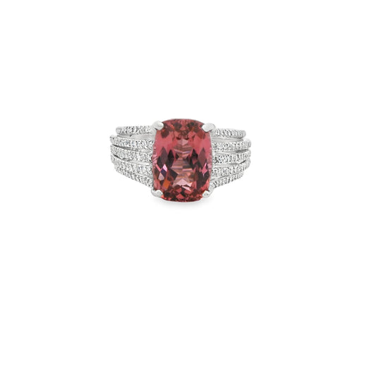 4.67ct. Pink Spinel & White Diamond Ring in Platinum 6.5US 7.27g.