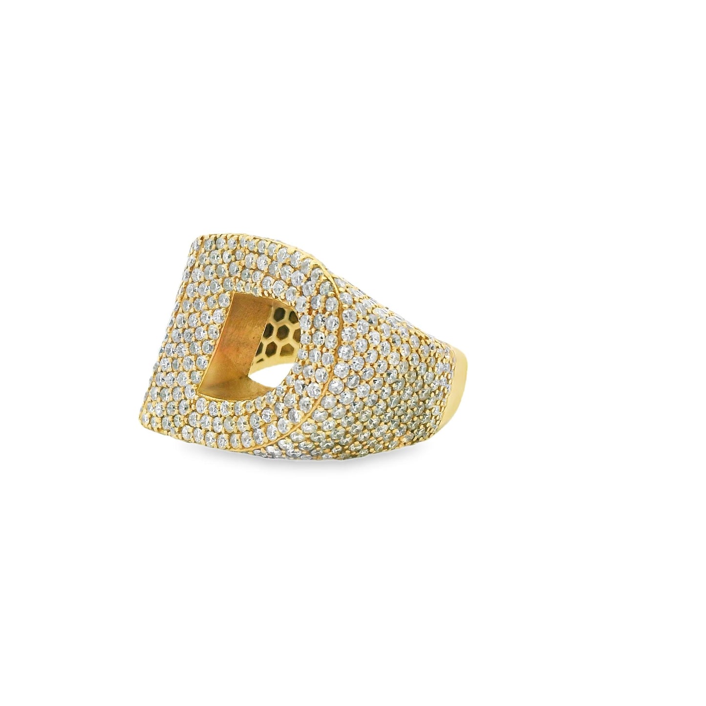 3.50 cttw. Whitte Diamond "D" Signet Ring in 10K Yellow Gold 9.25US 17.8g.